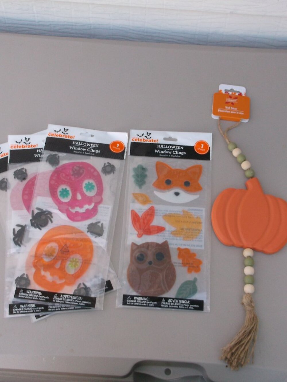 NWT Halloween Window Clings (4 Sheets) + Wooden Pumpkin Wall Decor Bundle